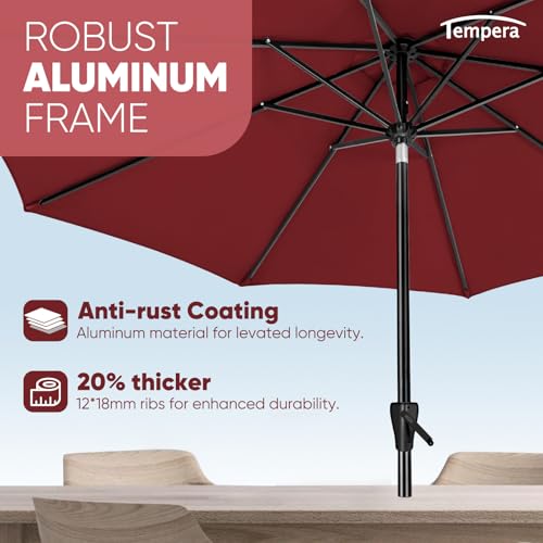 Image of Tempera Patio Market Outdoor Table Umbrella with Auto Tilt and Crank, Large Sun Umbrella with Sturdy Pole & Fade Resistant Canopy, Easy to Set