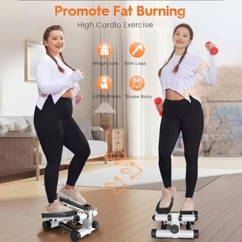 Mantianstar Steppers for Exercise, Stair Stepper with Resistance Bands, Mini Stepper with 300LBS Loading Capacity, Hydraulic Fitness Stepper with LCD Monitor (Black+White)
