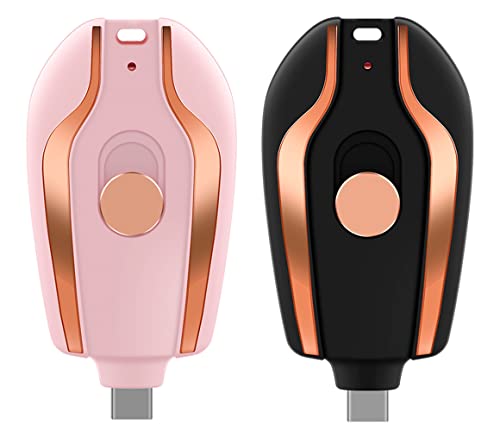 2pcs Keyring Power Bank 1500mAh Mini Power Emergencies Pod Keychain Portable Charger Ultra-Compact Fast Charging Key Chain Phone Charger Type-C Mini Power Emergency Charger for Android