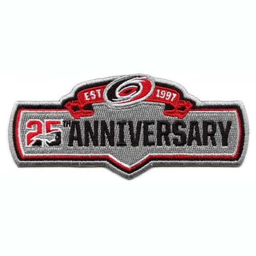 Hurricanes 25th Anniversary Carolina Embroidered Hockey Jersey Patch, 5" x 2.25", Silver and Red