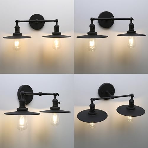 Image of Phansthy 2 Lights Sconce with Switch Matte Black Vanity Light with Dual 7.87 Inches Flat Crafted Light Shade (Matte Black)