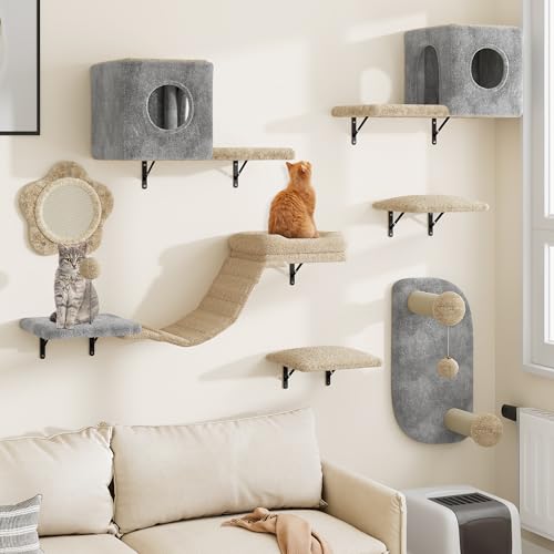 YITAHOME 8-Teiliges Stabiler Kletterwand Katzen Set aus Flanell, Katzenmöbel mit Katzenhaus, Katzenbett, Katzenkratzbrett, Katzenhängebrücke, Sisalsäule für Katze Schlafen Spielen Lounging YITAHOME 8-Teiliges Stabiler Kletterwand Katzen Set aus Flanell, Katzenmöbel mit Katzenhaus, Katzenbett, Katzenkratzbrett, Katzenhängebrücke, Sisalsäule für Katze Schlafen Spielen Lounging