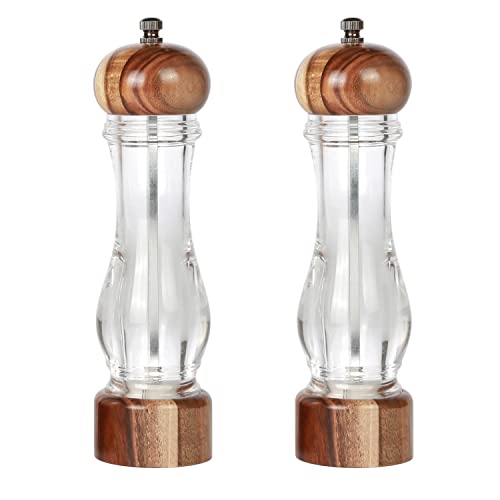 KKC HOME ACCENTS Saleiro e pimenteiro de madeira, moedor de sal e pimenta de madeira, núcleo de cerâmica, recarregável, 20 cm
