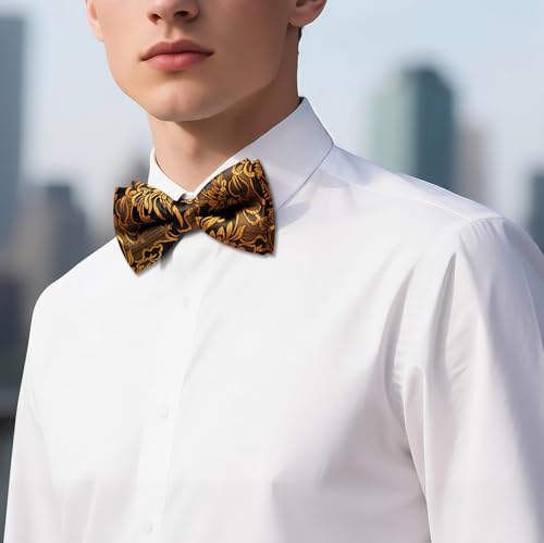 Image of YOHOWA Paisley Striped Men Bow Tie Pre-Tied Formal Adjustable Colorful Bowties Handkerchief Cufflinks Set Wedding Party