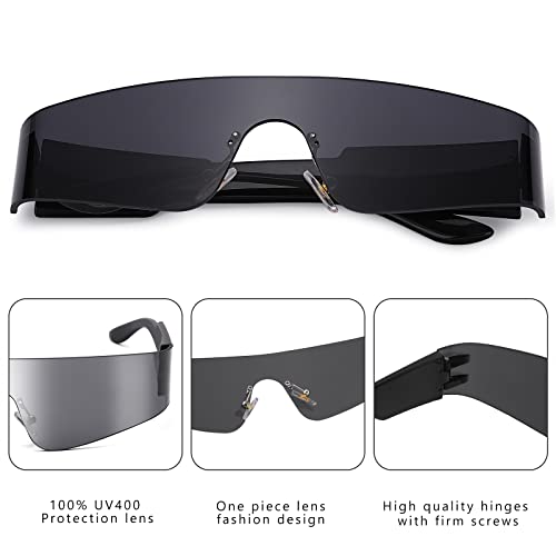 Image of COASION Wrap Around Sunglasses for Women Men Trendy Rimless Futuristic Shades Y2k Shield Flat Top Fashion Eyeglasses