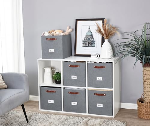 Image of DECOMOMO Storage Cube | 13x13x13 Storage Cube Bins with Label Holders, Fabric Storage Cubes for Shelves Closet Toys Clothes (13 inch / 6pcs, Texture Grey)