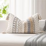 Kevin Textile Spring 12x20 Inch Lumbar Throw Pillow Cover 1 Pack Boho Decorative Soft Chenille Thread Woven Tufted Textured Rectangle Cushion Case Accent for Living Room Couch Sofa Bed, Beige