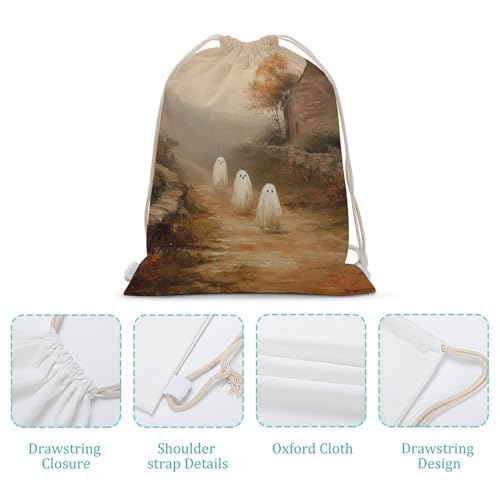 Classic Ghosts in The Countryside Vintage Rustic Drawstring Backpack Canvas String Bag Lightweight Sports Gym Bag for Men Women4