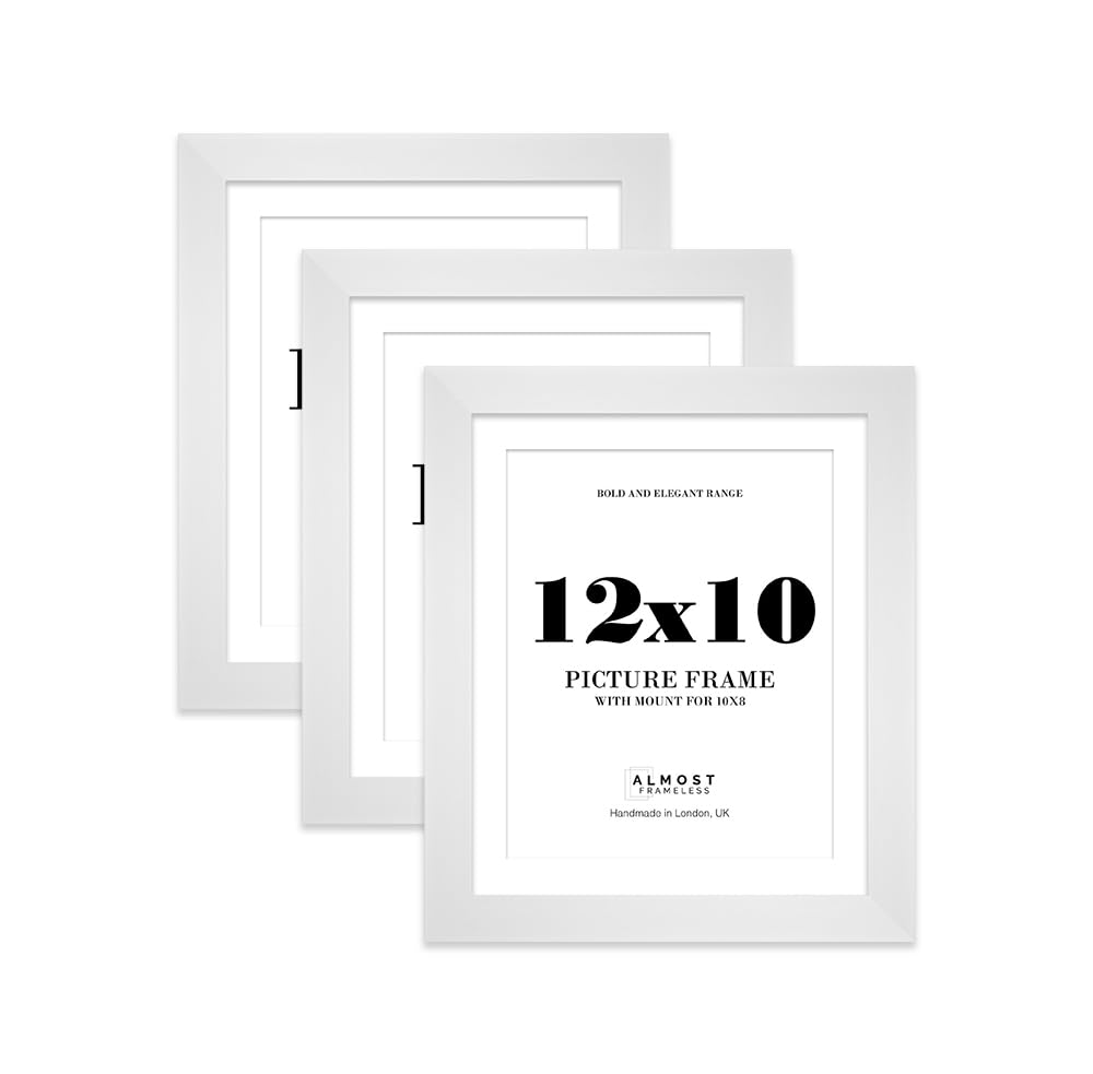 12x10 White Frame With Mount for 10x8 Pictures 28mm Edge Portrait and Landscape Display with Wall Hooks and Kickstand, 3 Pack