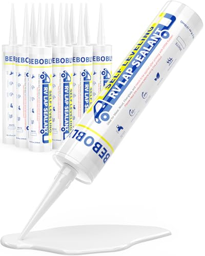 RV Roof Sealant, Self Leveling Lap Sealant White, RV Caulking Waterproof, Flexible & Non-Cracking, Lap Caulking for Camper, Trailer & Motorhome Roof Repair, Secure Odorless (12 Packs)