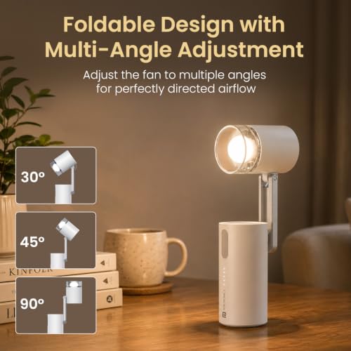 Image of Portronics Airlo Rechargeable Personal Hand Fan with LED Light, 18000 RPM High-Speed Airflow, 3000mAh Battery, BLDC Motor, 5 Speed Levels, Type-C Charging, For Travel, Office, Makeup & Outdoor