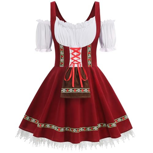GRAJTCIN Oktoberfest Outfits Women German Dirndl Dress Bavarian Octoberfest Costumes Halloween Christmas Carnival (M, Red)
