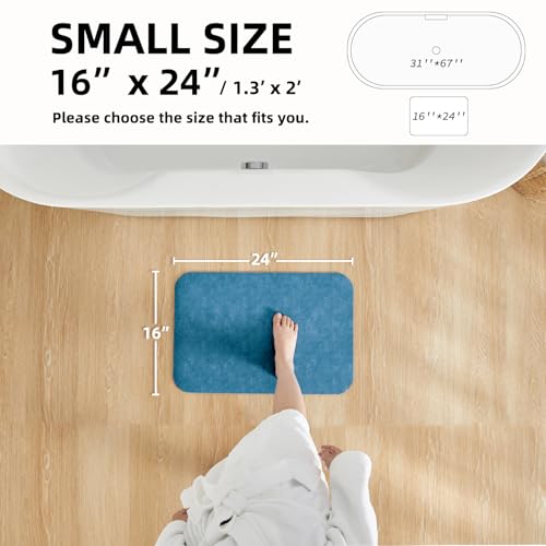 Bathroom Mat Quick Dry, Bathroom Rugs Non Slip Washable Thin Absorbent Bath Mat Fits Under Door Bathroom Floor Mat Perfect for Bath, Shower, or Sink 16"x24" Denim Blue
