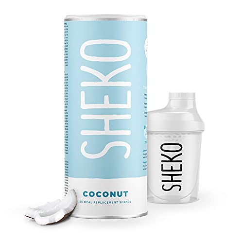 SHEKO Coconut Mahlzeitersatz Shake mit Shaker | 25 cremige Kokos Shakes | Nur 200kcal, Glutenfrei & Natürlich lecker | Diät Shakes zum Abnehmen Cover