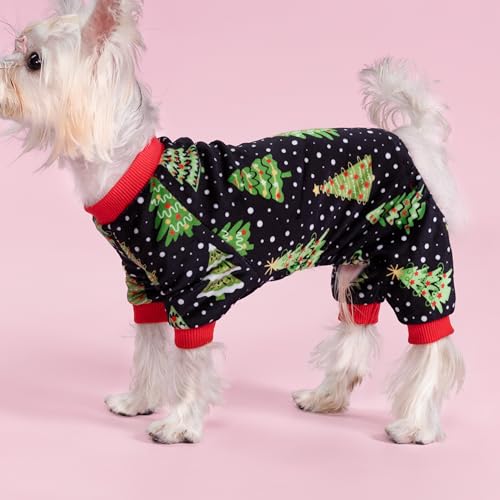 Image of Fitwarm Christmas Tree Dog Pajamas, Christmas Clothes for Small Dogs Boy Girl, Holiday Pet Outfit, Black, Red, Green, Yellow, XXL