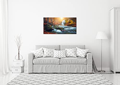 Autumn Waterfall Large Stretched Canvas Wall Art For Living Room Bedroom Home Decoration,Mordern Forest River Print Picture Painting Decor Giclee Artwork,Gallery Wrapped Gift,Inner Frame(30x60) by Piy Painting - Used condition - Image 2