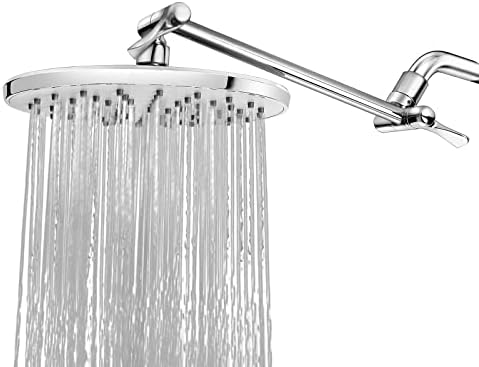 Rain Shower Head with 11'' Adjustable Arm, WarmSpray High Pressure Rainfall Showerhead with Stainless Steel Shower Arm, Rain High Flow and Amazing Pressure (9-Inch Shower Head with Arm, Chrome)