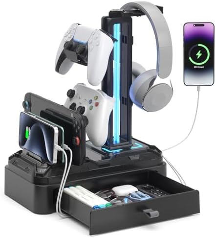 KDD Support Casque avec Ports de USB A&C - Porte Manette Lumineux...
