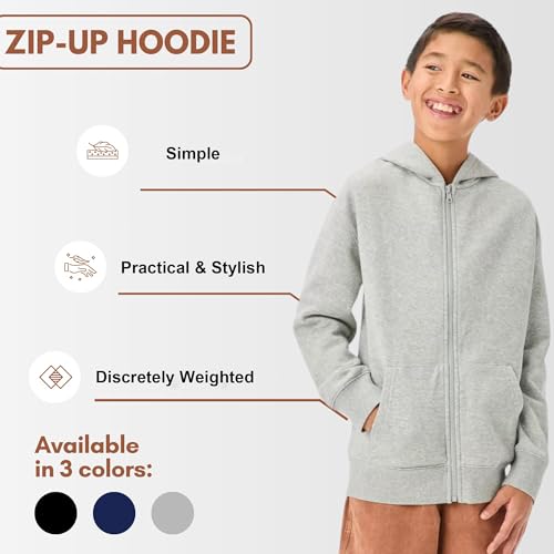 Kids Zip Up Hoodie Sweatshirt for Children & Young Adults - Unisex Weighted Zipper Hoodie for Kids3