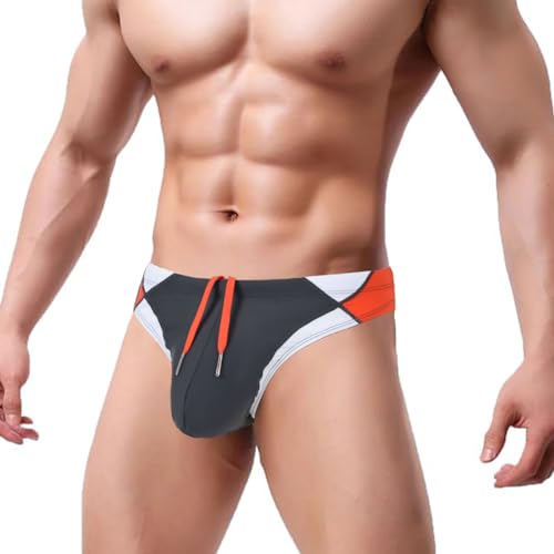 ZAIGGUT Mens Swim Briefs with Bulge Enhancing Pouch Bikini Sexy Tight Swimwear with Drawstring Grey L