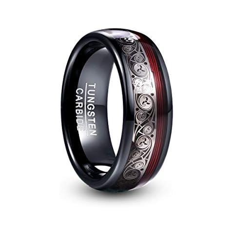 Vakki Herren Ring 8mm Schwarz Spiralmuster Wolframcarbid Ring Cover