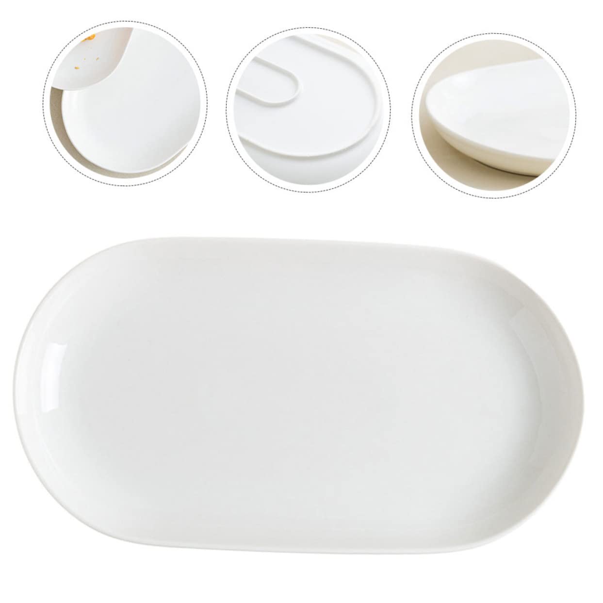 Piatto Ellittico in Ceramica Bianco, Piatto da Portata per Servire