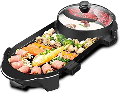 S Indoor Tragbarer Grill Elektrogrill und Hot Pot, Haushalt Grill Teppanyaki Grill, Antihaft-Pfanne Elektroherd Fit 1-10 Personen, 1500W S