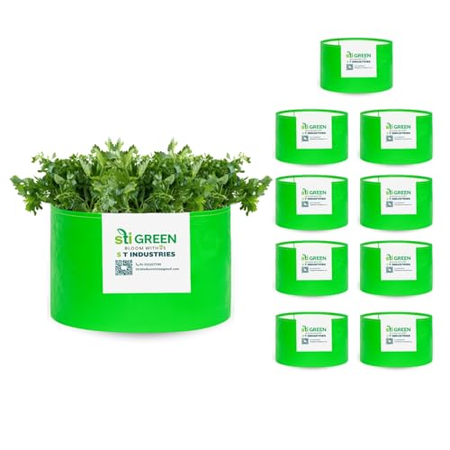 Image of HDPE Grow Bags for Plants 18X9 Inch (Pack of 10) | 260 GSM Heavy Duty UV-Protected Round Green Colour Plant Bags for Terrace and Vegetable Gardening | Strong & Reusable|