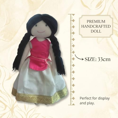 Image of Pink Kerala Girl Handcrafted Indian Rag Doll, Soft Cotton Fabric & Yarn Hair South Indian Cloth Doll, Traditional Handmade Doll for Kids, Home Decor & Gifting