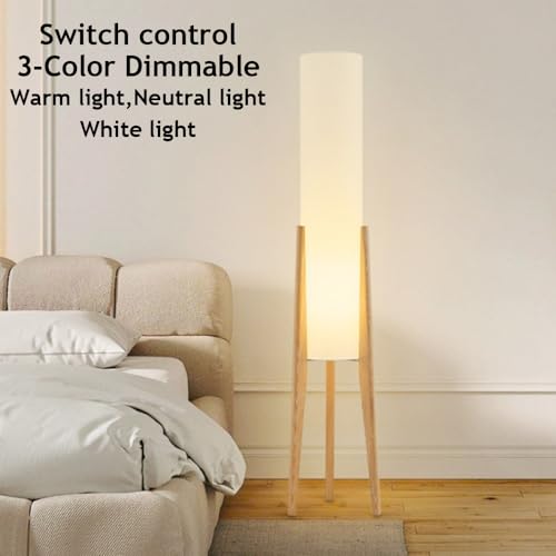 Lampada da terra con treppiede in legno, paralume regolabile E26, in lino, luce dimmerabile, per soggiorno, camera da letto, ufficio, divano, angolo lettura, arredamento moderno