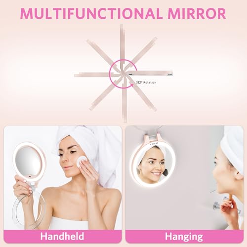 WEILY Magnifying Makeup Mirror 10X/1X, Travel Mirror with Light, Double Sided Rechargeable Mirror with 3 Color Lights for Makeup, Tweezing, Blackhead and Come Done Removal (Pink) by WEILY - Image 5