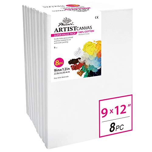 PHOENIX Pre Stretched Canvas for Painting - 9x12 Inch / 8 Pack
