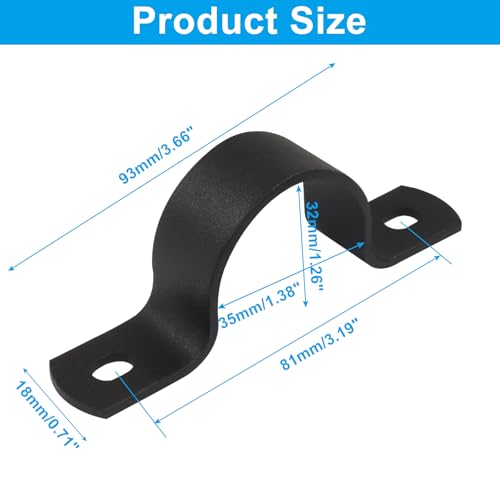 Image of Zorfeter 1.25 inch /32mm Pipe Strap, Black U-Clamps, 12 Pack | Metal Clamps, Double-hole Bracket, Two Hole, Durable, DIY Industrial Style