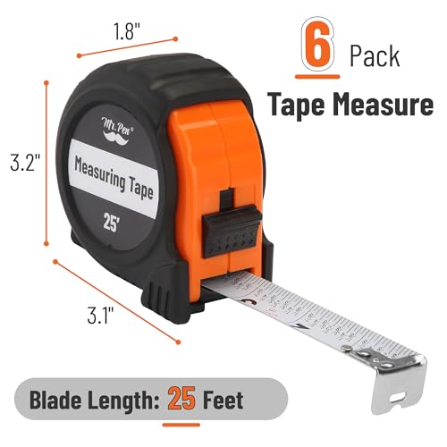 Image of Mr. Pen- Tape Measure, 25-Foot, 6 pcs, Orange, Steel Measuring Tape, Bulk Tape Measure with Fractions
