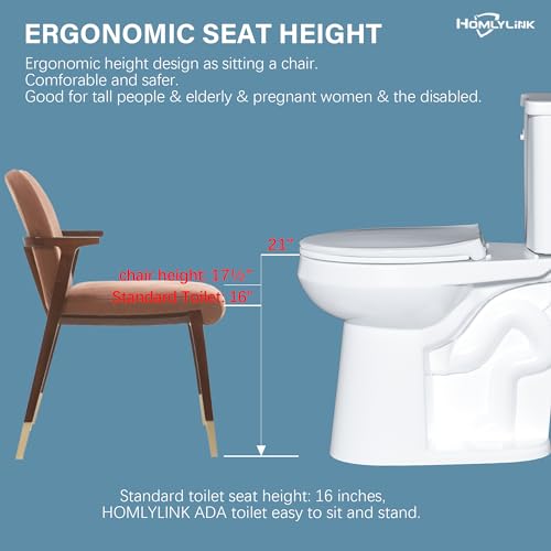 Homlylink MH-TPT2689S1 21 Inch Tall Toilet For Seniors Elongated Toilet Extra High Toilet Comfort Bowl Height Toilet Seat Height 22" thumb #2