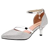  RAZAMAZA Damen Party Pumps Kitten Heel Sandalen Sommer Buro Schuhe Silver Gr 39 Asain