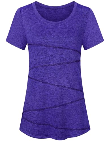 Image of Kimmery Workout Tops for Women Short Sleeve Shirts for Women Quick Dry Line Decor Yoga Tops