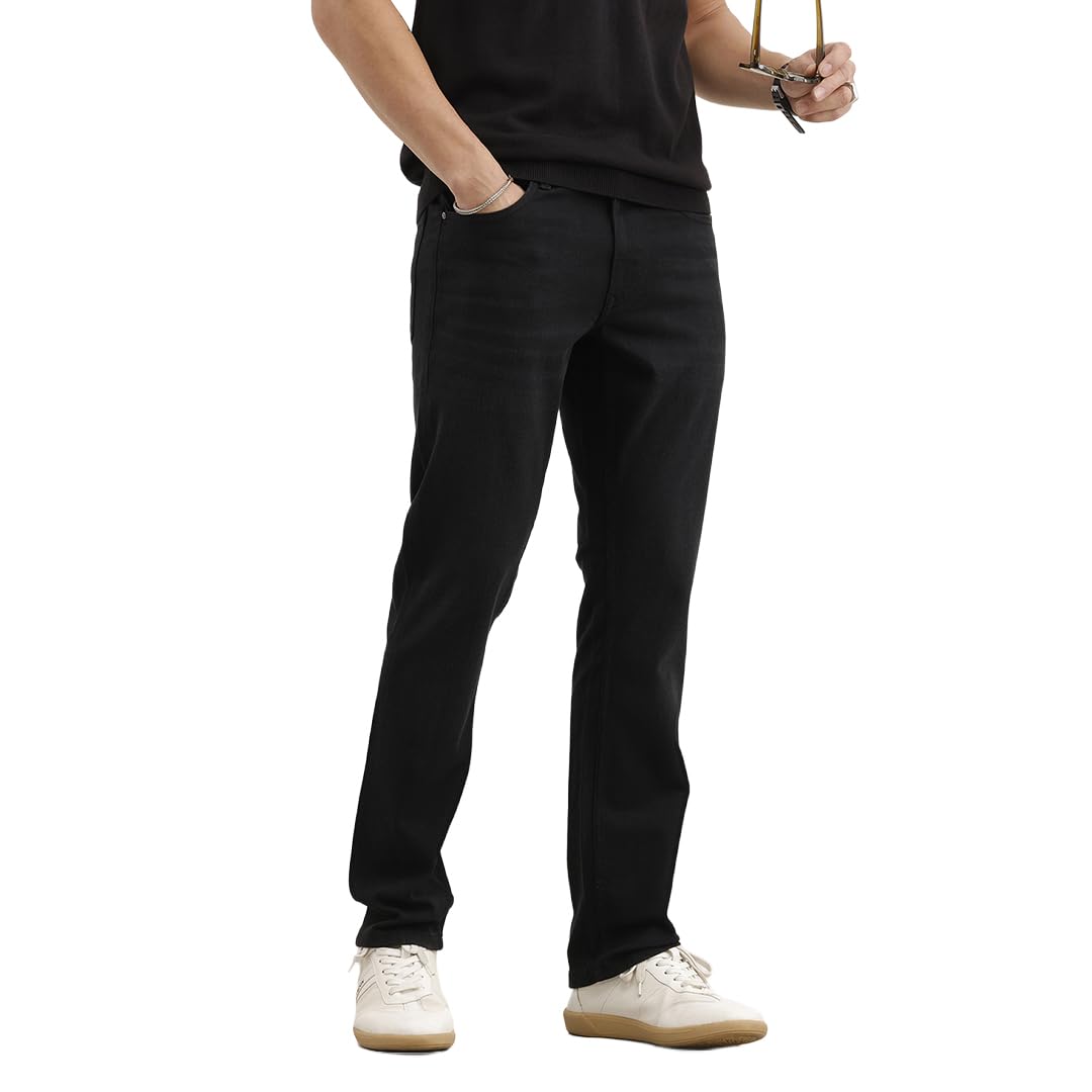 wrogn Men's Cotton Stretch 5-Pocket Jeans | Distressed Tint Wash | Straight Fit-picture-36