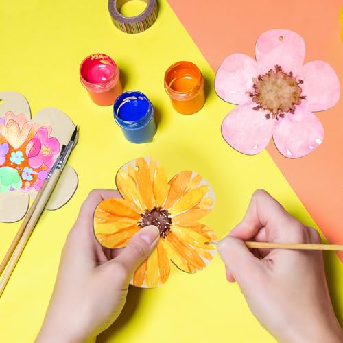 Wooden Flower Ornaments to Paint Spring Decoration Cutouts Unfinished 24PCS 3.5 x 3 inches, DIY Blank Unfinished Pumpkin Wood Discs Ornament for Home Crafts Hanging Easter St.Patricks Day Decoration - Thumbnail 6