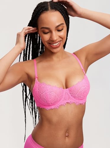 Image of DOBREVA Women's Balconette Sexy Unlined Bra Lace Push Up Plus Size Bras See Through Underwire