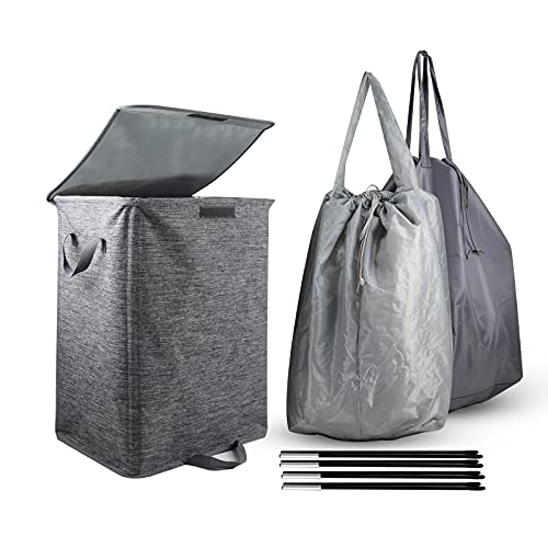 95L Collapsible Laundry Hamper With Lid & 2 Removable Bag Liners, Laundry Basket With Handles, Detachable Clothes Hamper For Bedroom, Bathroom, Nursery,College Dorm, Family,Grey #TOP2