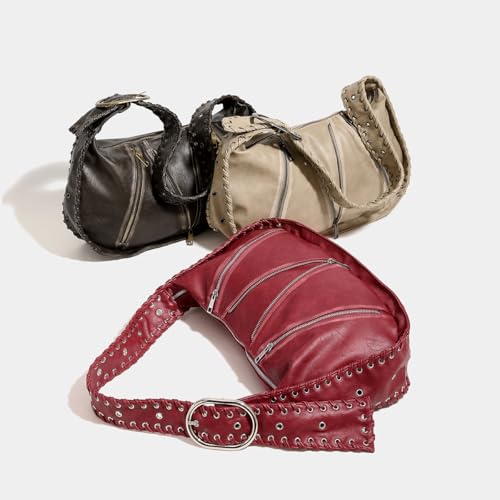 Bolso tote grande para mujer con tachuelas rojo miniatura 7