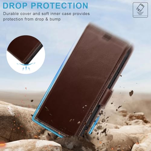 KEZiHOME Wallet Case for Samsung S25, Genuine Leather RFID Blocking Galaxy S25 Case with Card Slots, Magnetic Kickstand Phone Flip Cover Compatible with Samsung Galaxy S25 (Brown) by KEZiHOME - Used condition - Image 7