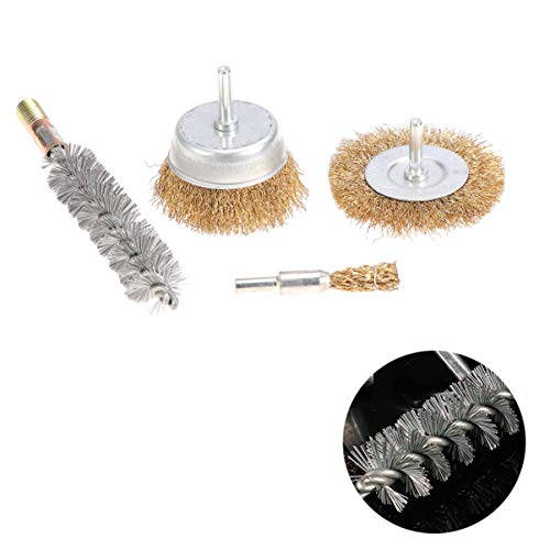 Unomor 4 Pcs Wire Wheel Brush Set for Surface Cleaning Removal and Polishing Abrasive Tools for Rotary Drill Accessories Random Color