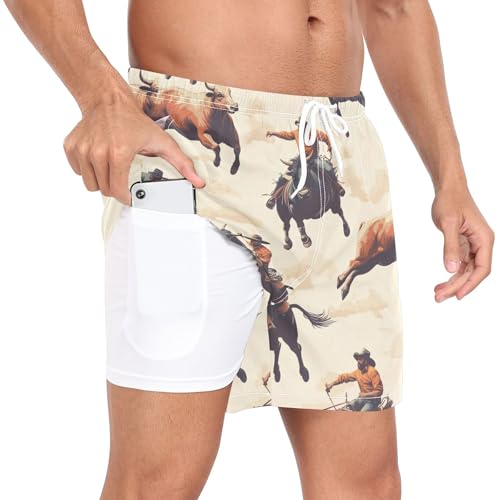xigua Cowboys Rodeo Colorful Mens Swim Trunks with Liner, 5 inch Quick Dry Mens Boardshorts for Beach2