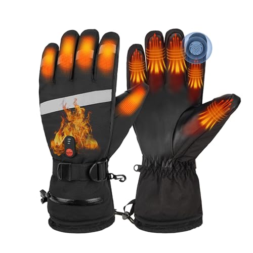 SYWAN Heated Gloves for Skiing, Rechargeable Heated Gloves 7.4V 6000mAh 3 Level Water Proof Touchscreen Gloves Upgrade Winter Gloves for Motorcycle Cycling Hunting Fishing Snow with Reflective Strip