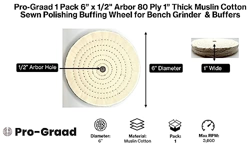 Pro-Graad Buffing Wheels for Bench Grinder or Buffer - 6 Inch Extra Thick Buffi
