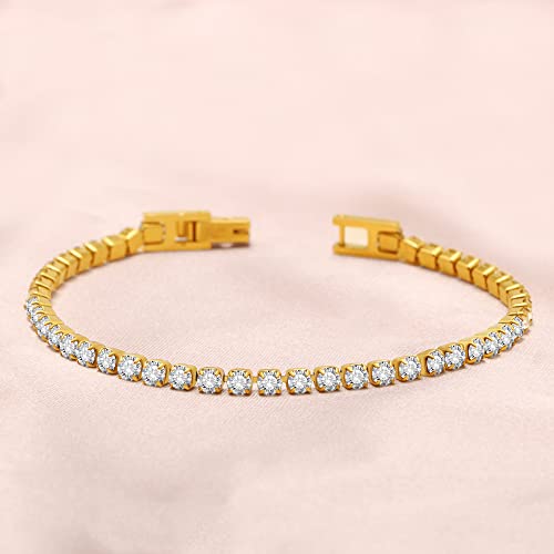 Joycuff Gold Tennis Bracelets For Women 4.0 Mm Cubic Zirconia 18K 14K Gold Plated Tennis Bracelet Gold Bracelets For Women Girl Bridesmaid Birthday Wedding 8 Inch #TOP5
