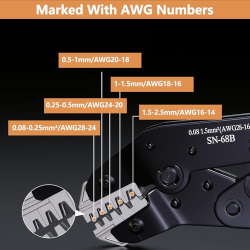 6 in 1 Wire Crimping Tool, Amliber AWG 28-16 Wire Crimper for Non-Insulated Open Barrel Terminal Connectors, Electrical Crimping Pliers for Molex Dupont JST Deutsch DELPHI AMP TYCO TE Terminals by Amliber - Image 5