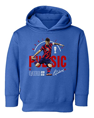 KING THREADS World Soccer 2022 Pulisic 10 USA Football Fans Toddler Hoodie Sweatshirt (Royal, 2T)